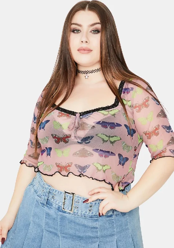 Women's Fashion Essentials Curve Mesh Butterfly Top