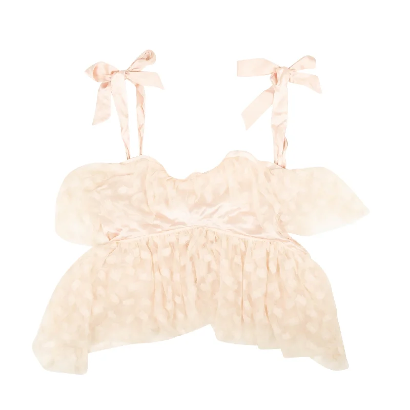 Trendy And Individual Women's Fashion Rodarte Embroidered Tulle Bow Tiered Top - Light Pink