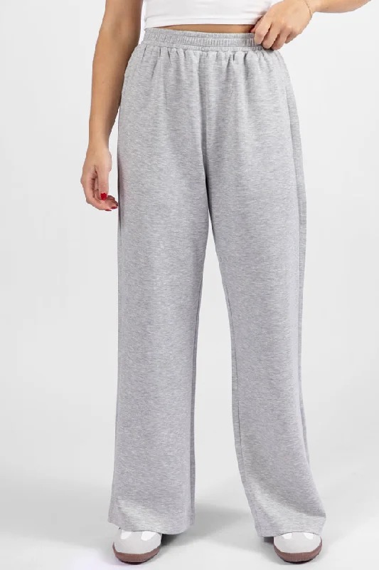 Outfits For Girls Let's Just Stay Heather Grey Knit Wide Leg Pants FINAL SALE