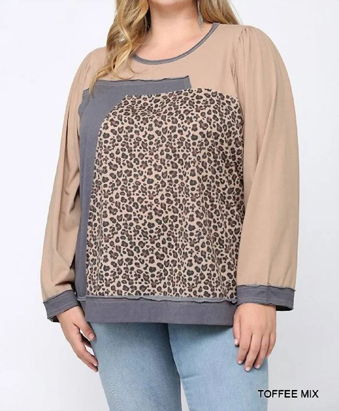 Women Clothing Leopard Color Block Loose Fit Top In Toffee Mix