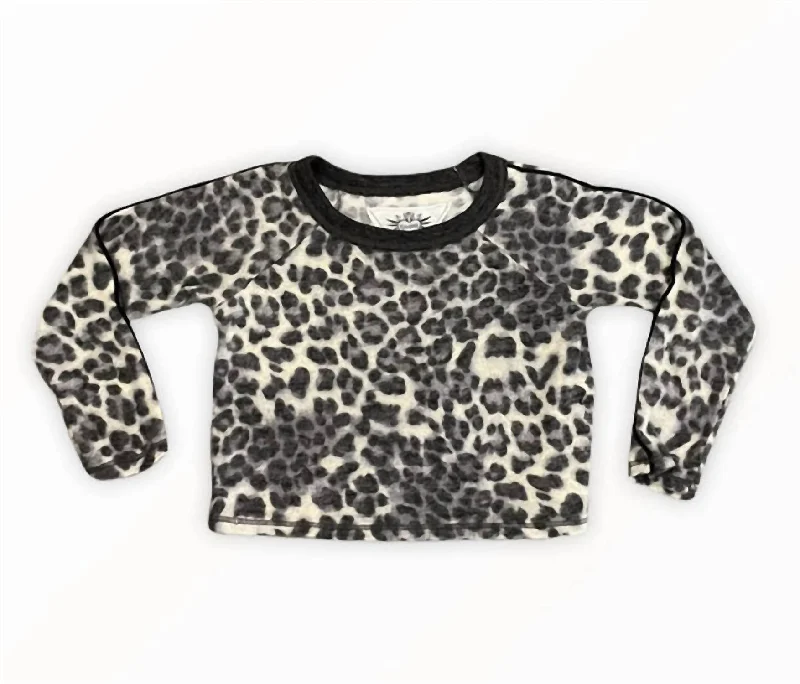 Chic Women's Clothing Online Girl's Leopard Crew Top In Grey