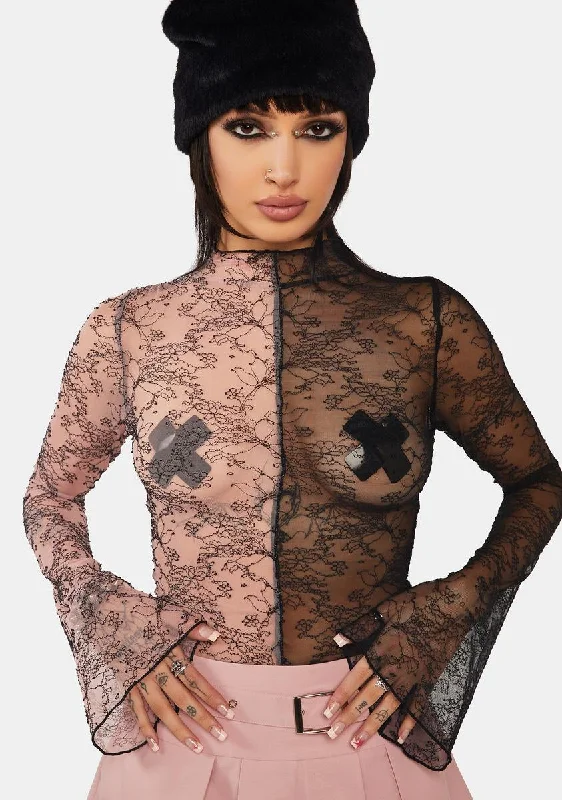 Latest Trends Gothic Simple Spliced Lace Top