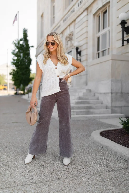 Timeless Women's Fashion Styles Got My Closure Brown Acid Wash Corduroy Wide Leg Pants FINAL SALE