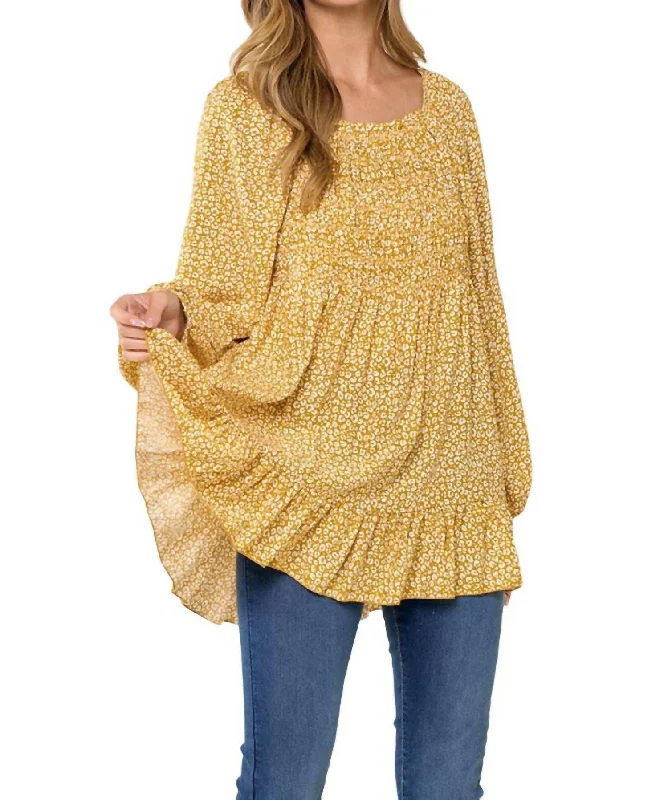 Women Fashion Smocked Front Top In Mustard