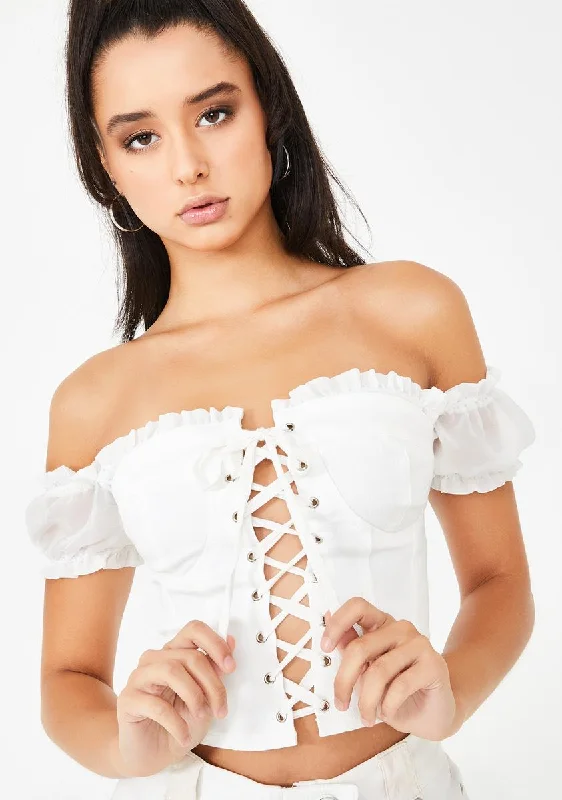 Everyday Basics White Holly Lace Up Top