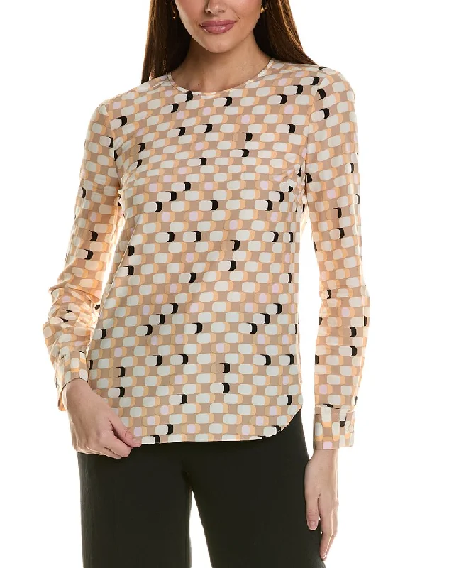 Relaxed Style St. John Geo Print Silk-Blend Top