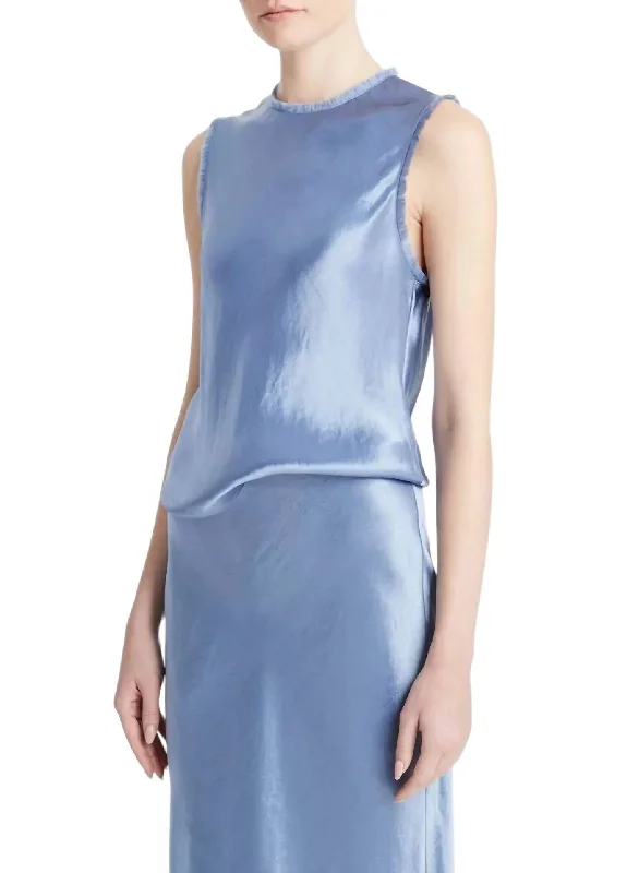 Big Discounts Satin Frayed Edge Shell Top In Azure Gem