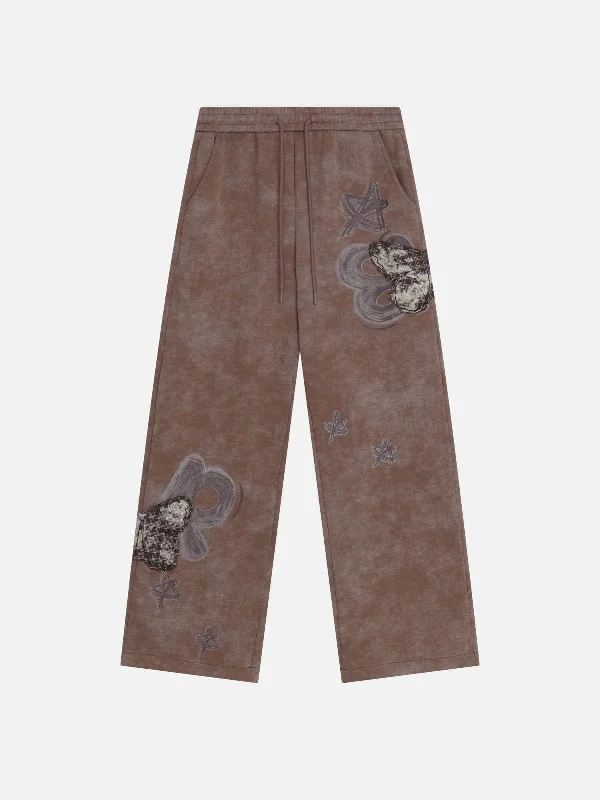 Travel Essentials Aelfric Eden Embroidery Butterfly Washed Sweatpants