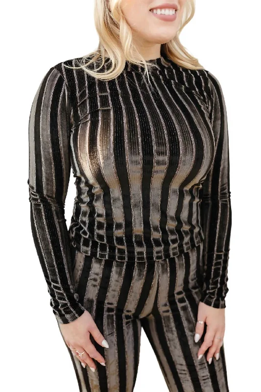 Best Online Clothing Boutiques Glitter Velvet Top In Black/white Stripes