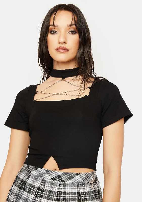 Trendy Aesthetics Punk Chain Chest Square Neck Top