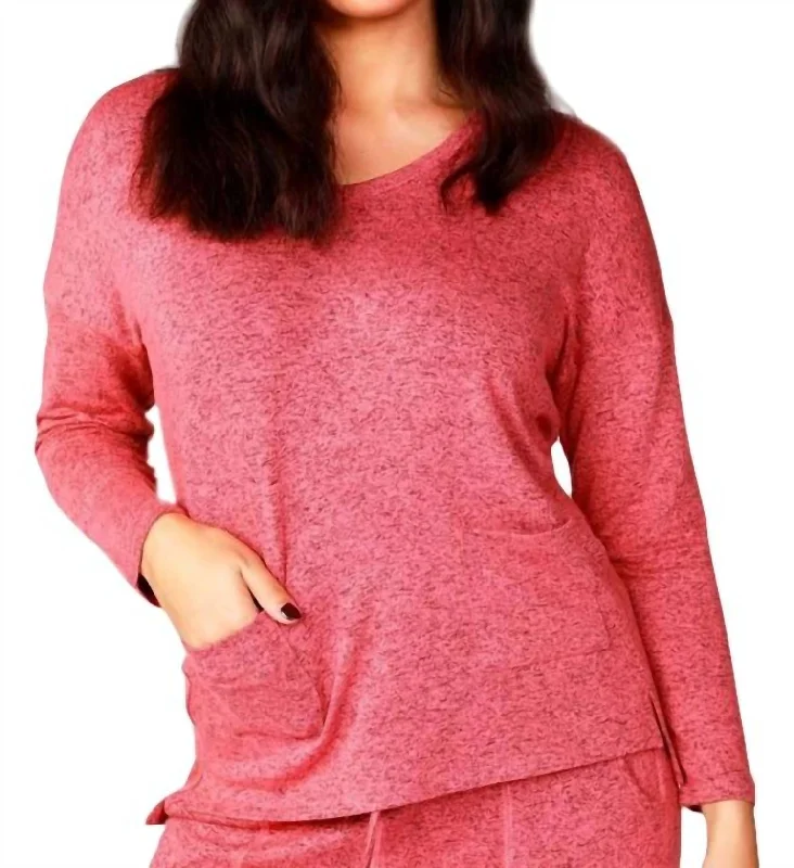 Effortless Style, Endless Impact Melange 2 Pockets V-Neck Top In Coral