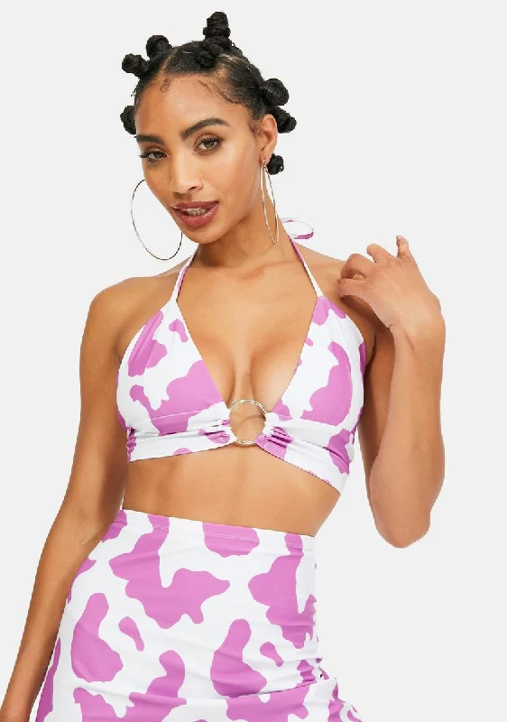 Exclusive Sale Lilac Cow Print O Ring Top