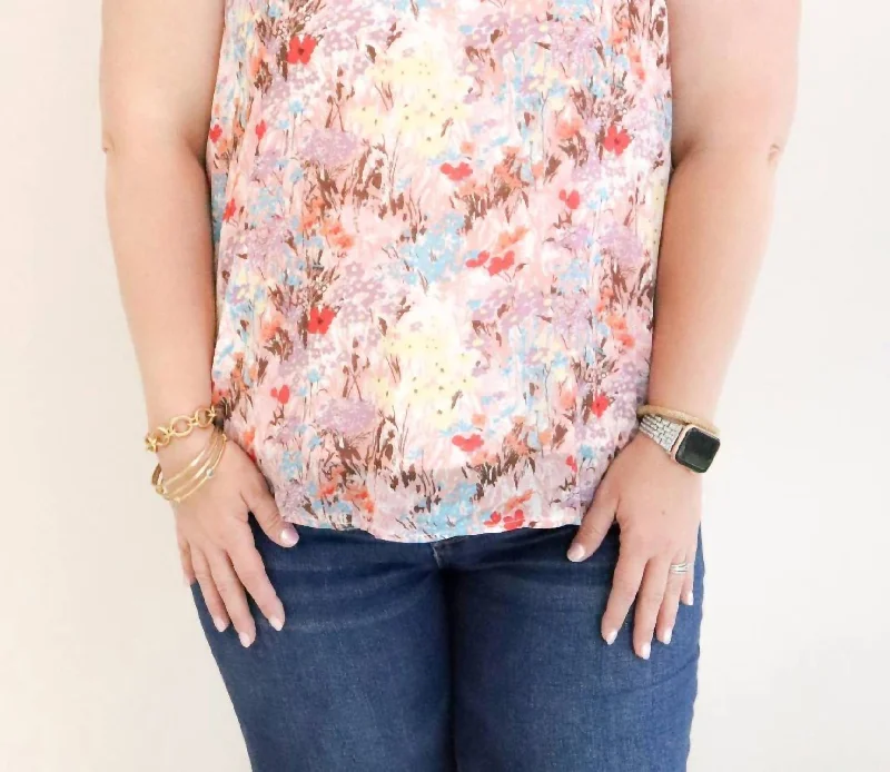 Seasonal Clearance Yoryo Chiffon Floral Top In Pink