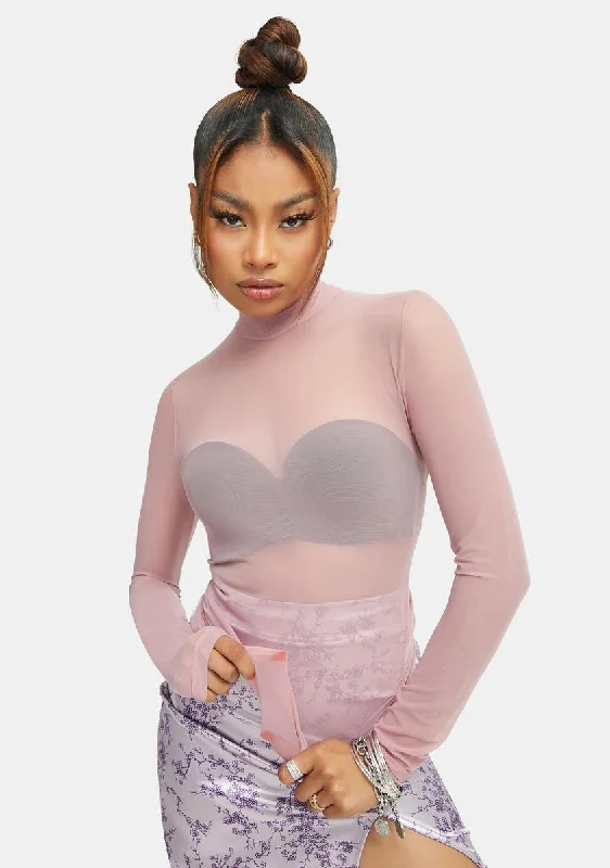 Chic Style, Always In Vogue Light Rose Mesh Turtleneck