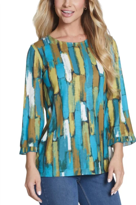 Modern Casual Clothing Pleated Flounce Sleeve Top In Multi