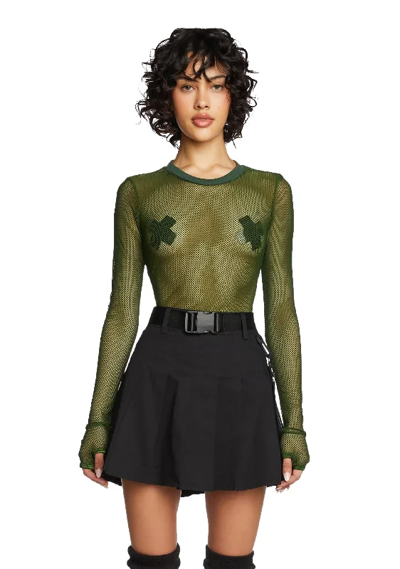 Clothes Sales See Thru Me Fishnet Top - Olive