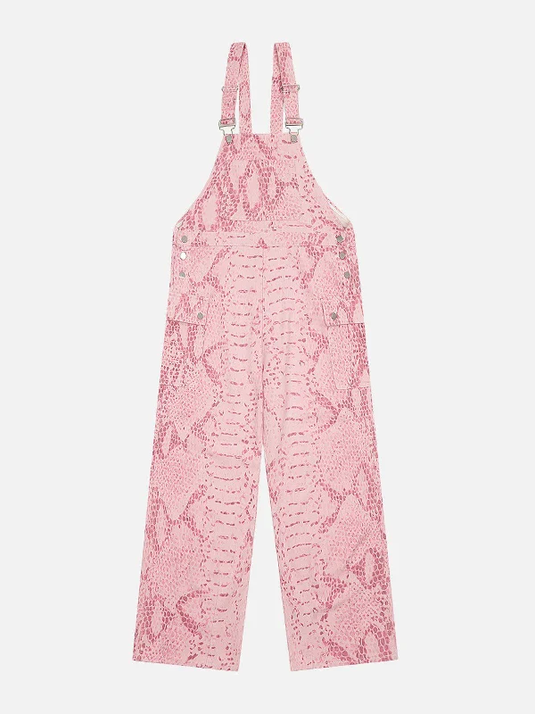 Timeless Elegance Aelfric Eden Pink Snake Pattern Overalls