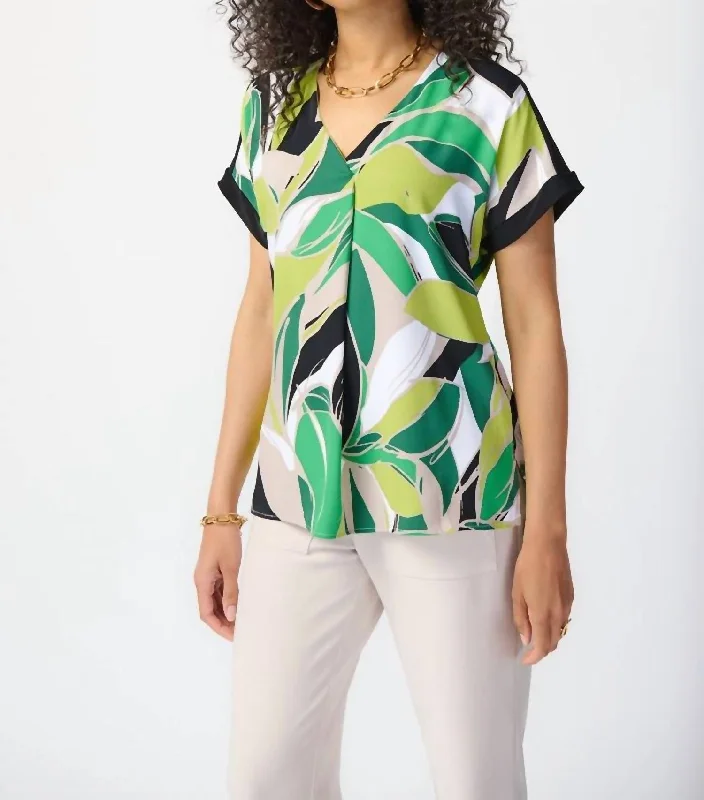 End Of Season Sale Tropical Print Woven Top In Vanilla/multi