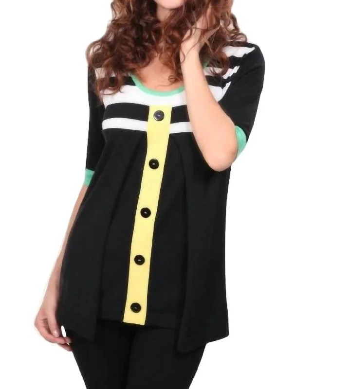 Weekend Exclusive Button-Accent Citrus Twist Top In Black/green