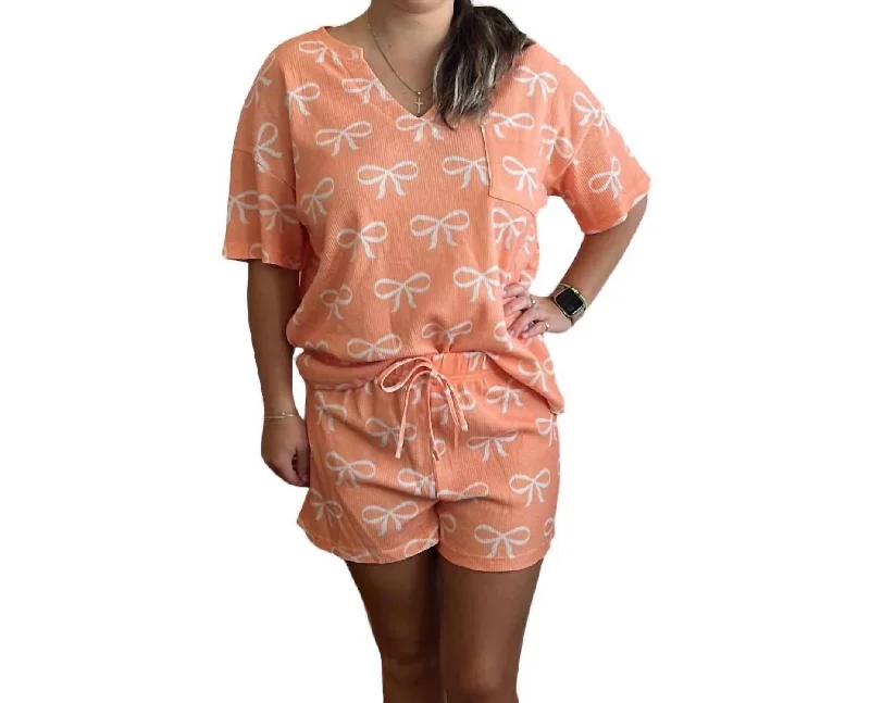 Big Savings 2 Piece Waffle Summer Top And Short Set In Tangerine