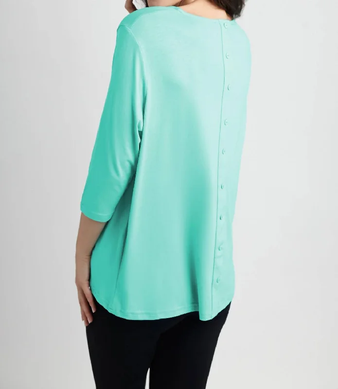 Trendy Styles Button-Back Scoop Neck Top In Teal