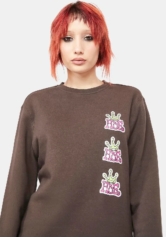 Edgy Fashion Crown Stack Graphic Crewneck