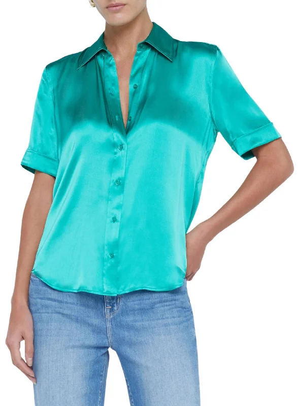 Chic Wardrobe Essentials Ellah Top In Bright Seafoam