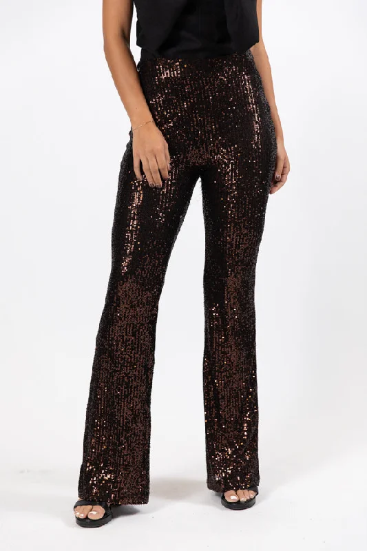 Comfortable Loungewear for Women Queen of Hearts Bronze Sequin Flare Pants FINAL SALE