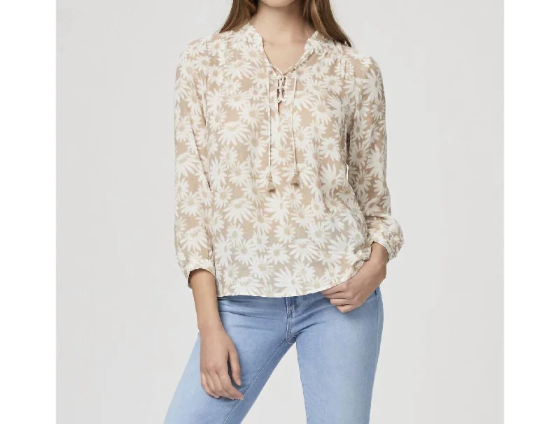 Limited Styles Sharene Top In Taupe/white Floral