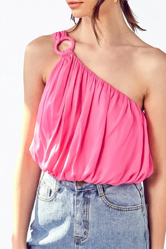 Women Wear Brands One-Shoulder Draped Satin Top In Hot Pink