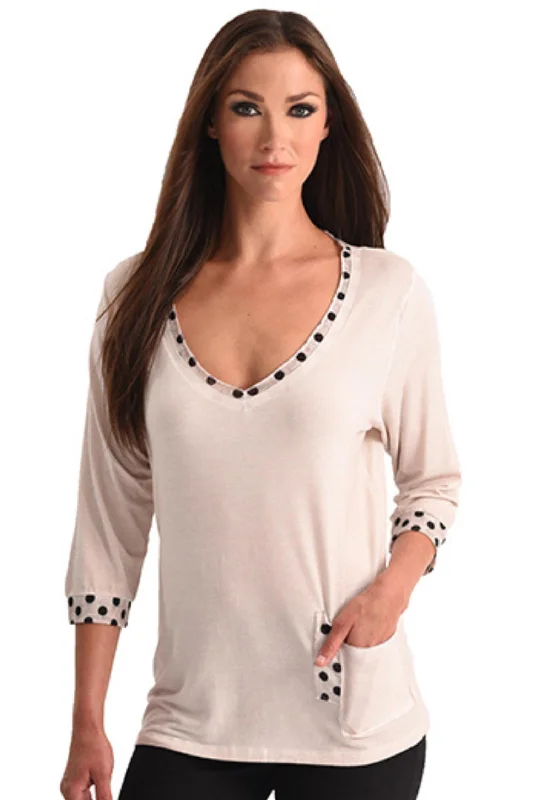 Style Versatile Women's Collection Polkadot V-Neck Top In Sand