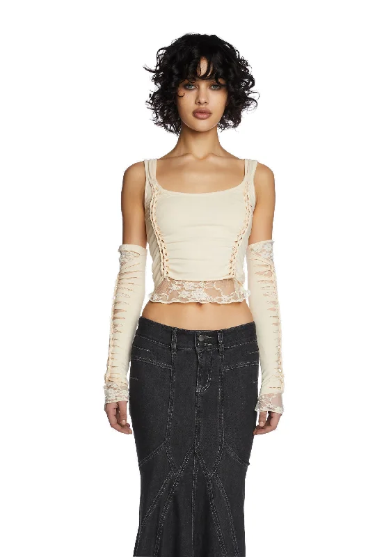 Elegant Clothing Alternative Spells Top & Gloves Set- Off White