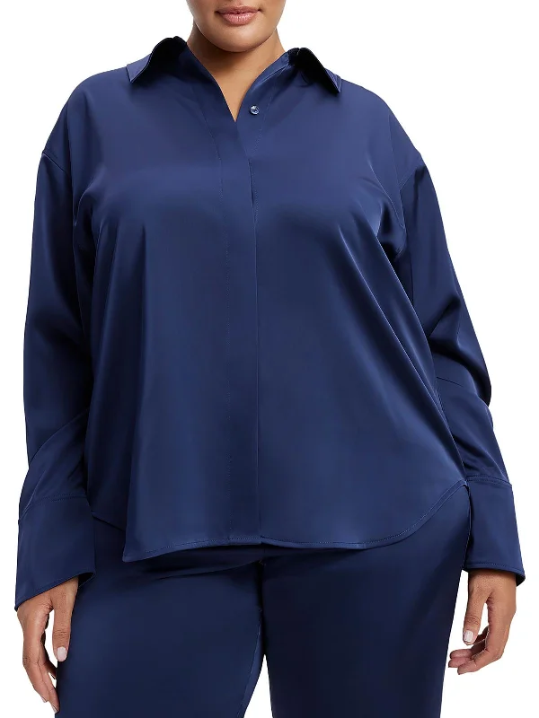 Affordable Fashion for Women Womens Satin Button-Down Top