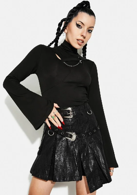 Casual Chic Punk Strap Chain Trumpet Sleeve Shirt