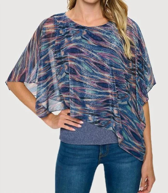 Casual Yet Stylish Separates Printed Asymmetrical Flowy Top In Blue