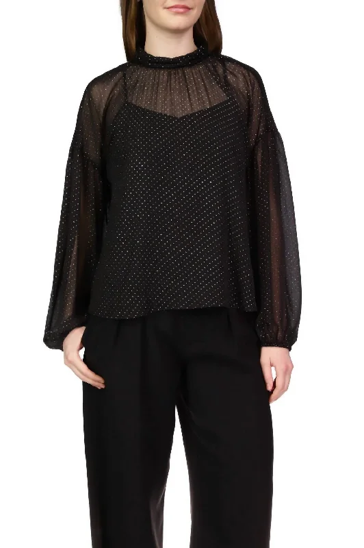 Best Online Clothing Boutiques Sheer Volume Metallic Top In Black