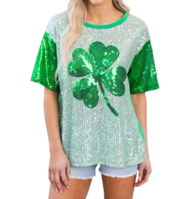 Limited Time Offer Lucky Clover Sequin Top In Green