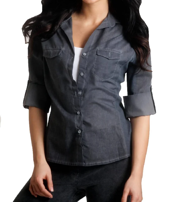 Top 10 Women's Online Clothing Stores Button-Front Oil-Washed Shirt In Gray