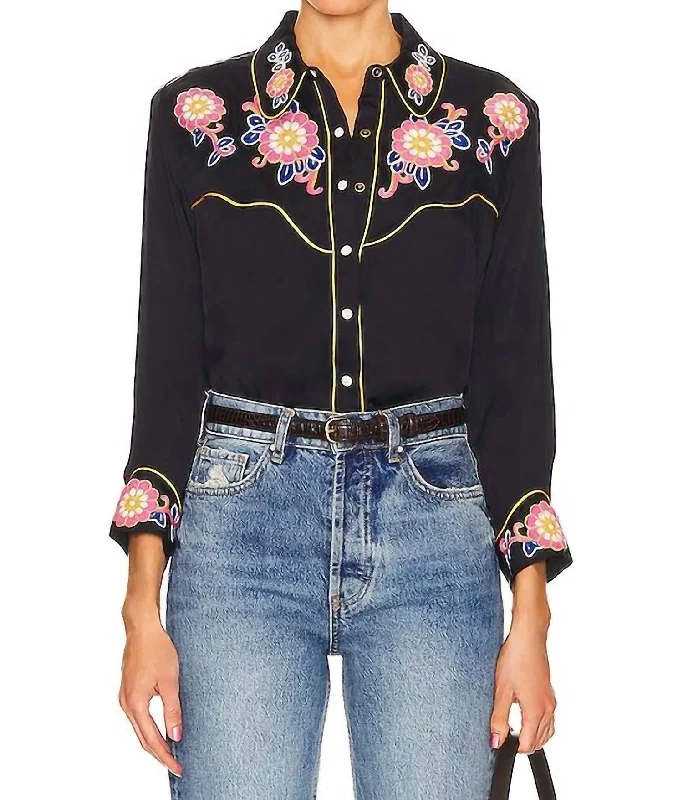 Big Sale Event The Gaucho Top In Navy Country Floral Embroidery