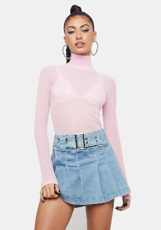 Fashionista Favorites Lavender Mesh Turtleneck Top