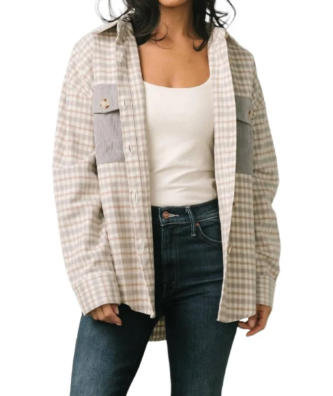 Save Big Contrast Plaid Shacket In Grey Multi