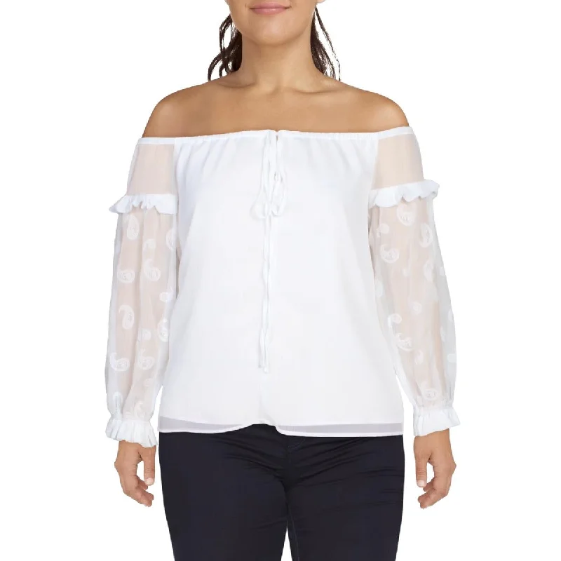 Limited Time Offer Womens Embroidered Off the Shoulder Peasant Top