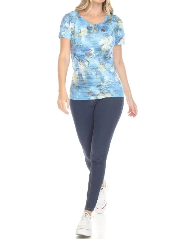 Pastel Styles Sunken City Lightweight Crinkle Burnout Top In Blue