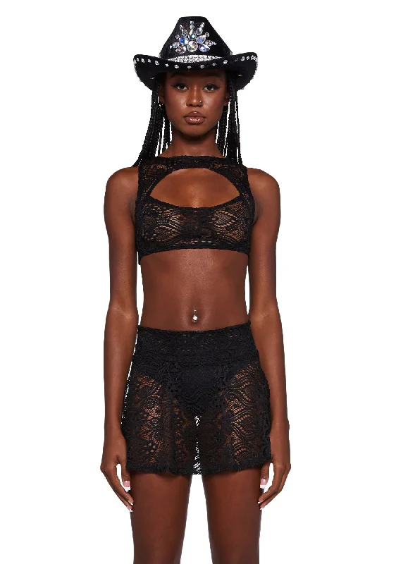 Sporty Streetwear Bass Fairy Top - Black Lace