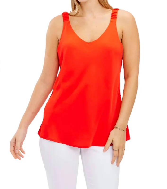 Special Offer Pleated Strap Top In Rouge