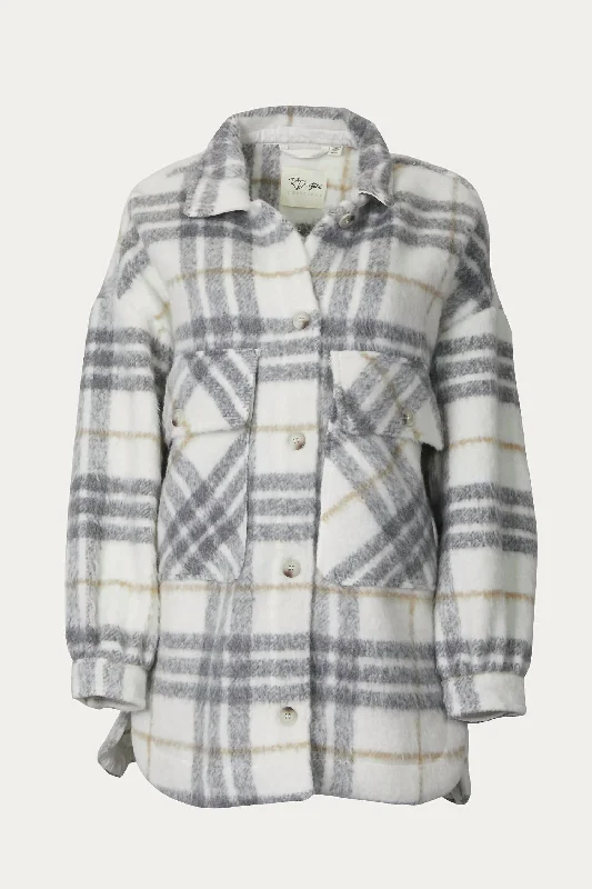 Browse Our Top Products Oversized Checked Shacket In Grey Cream