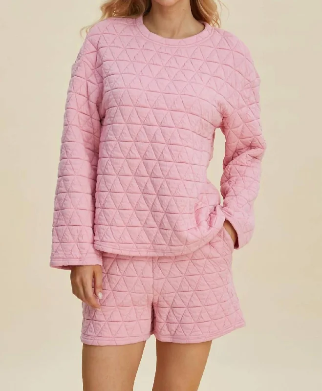 Elegant Simplicity Wardrobe Textured Top And Shorts Set In Pink