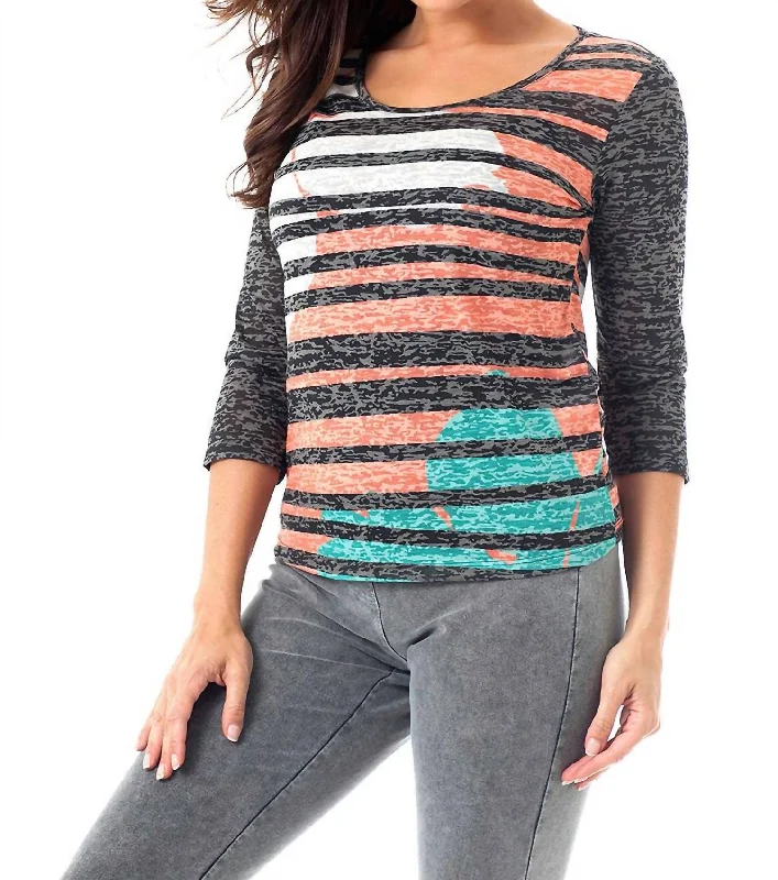 Weekend Exclusive Baseball Stripe Top In Gray Multi