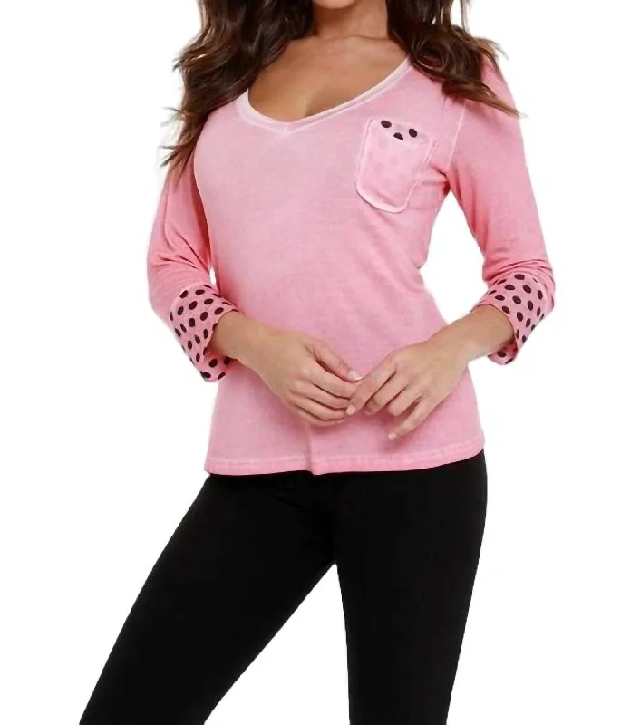 Modern Women's Apparel V-Neck Polka Dot Top In Coral