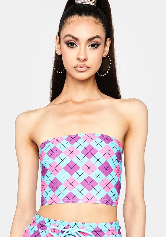 Timeless Women's Fashion Styles Rule The School Argyle Tube Top